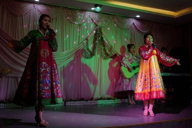 A North Korean band performs for tourists at a hotel in Hunchun.