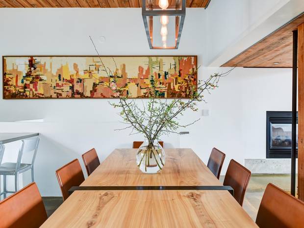 Mr. Hipkiss removed some wood slates to open up the dining area.