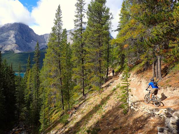 A cyclist treks along the High Rockies Trail in Alberta’s Spray Valley Provincial Park in August, 2016.
