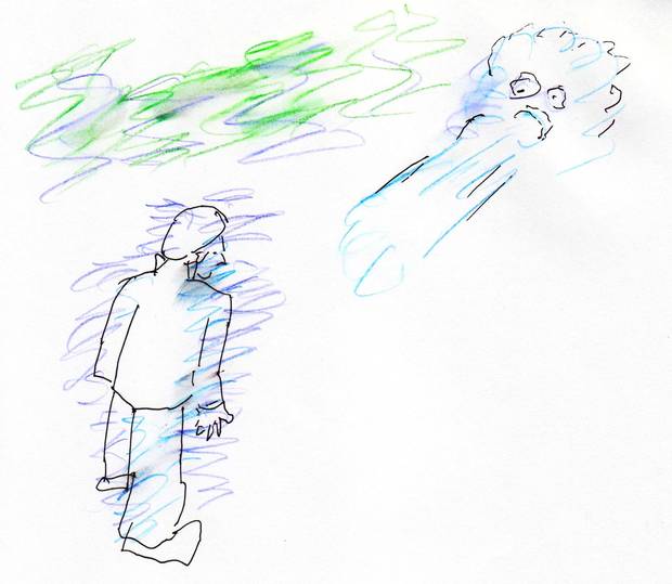 Drawing by Olivier Martini excerpted from The Unravelling (Freehand, 2017).