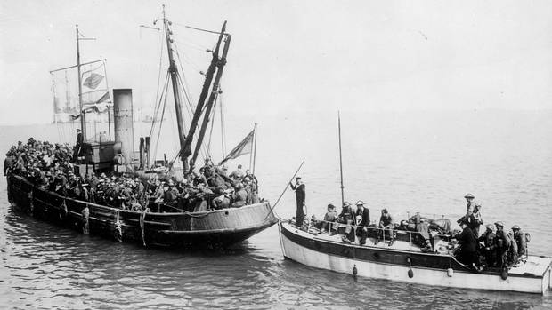 Two of the many small boats which helped to bring the Allied troops in the emergency evacuation across the English Channel from Dunkirk, France, are shown on June 4, 1940 in World War II.