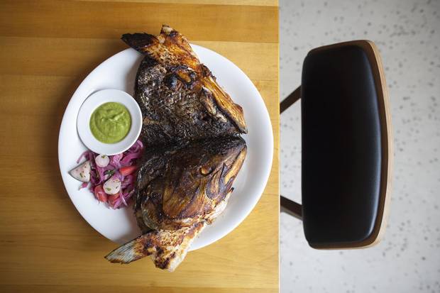 Daily fish head in adobo sauce with flour tortilla at Fayuca.