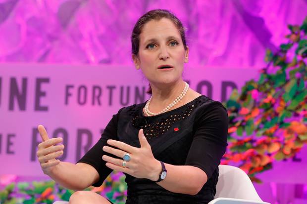 Chrystia Freeland speaks at Tuesday's Fortune summit.