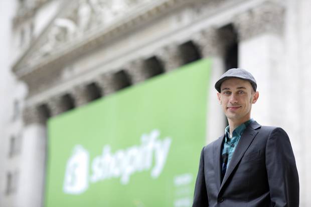 Shopify chief executive officer Tobi Lutke is seen outside the New York Stock Exchange.