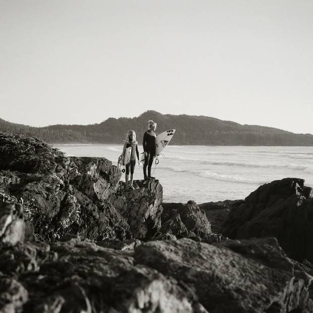 Sisters Mathea Olin, right, 15, and Sanoa, 12, grew up playing in the ocean and naturally gravitated towards surfing. The duo surfs together almost every day, constantly pushing each other. ‘In the water, it's really healthy competition,’ Mathea said. Sanoa agrees, saying her big sister is an inspiration to her. ‘I see her and I want to do what she's doing – she's the bar I'm reaching for right now.’