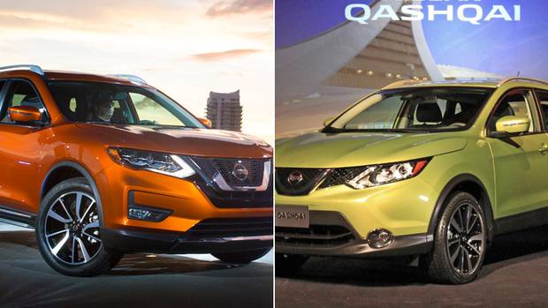 A Nissan Rogue (L) and a Nissan Qashqai