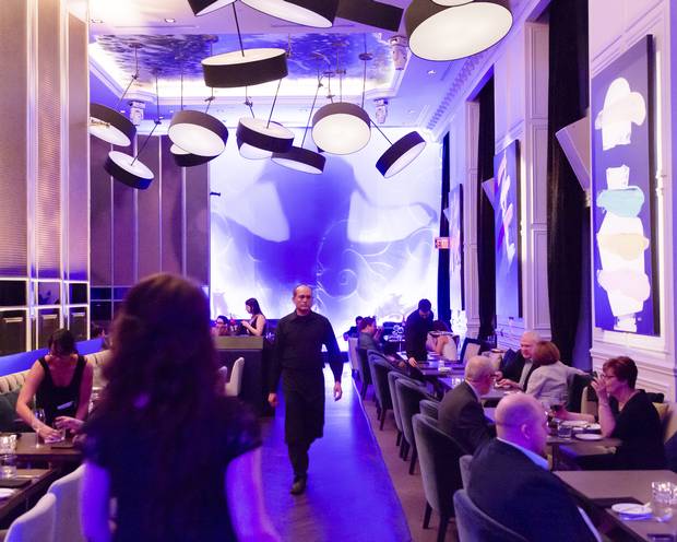 The rechristened restaurant at The Trump, now called America. Gone is Stock and its overpriced hotdogs and black leather furniture.