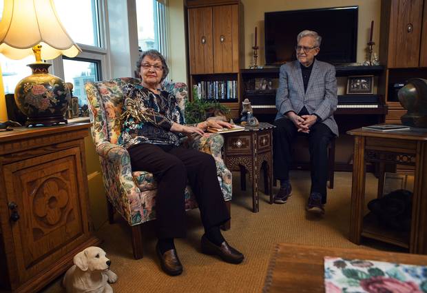 Marny, left, and Roy Loach relax in their room at Dunfield Retirement Residence.