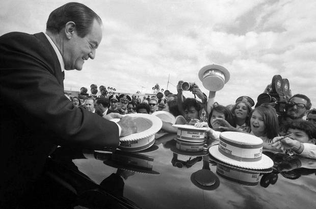 Vice President Hubert Humphrey arrives in Chicago for the Democratic National Convention of 1968, when just 15 nominating contests were held. The closer Donald Trump draws to winning the Republican presidential nomination over opposition from party leaders, the more his detractors ask: How can this happen? A change in the nomination process opened the door to candidates who could attract grass-roots followings even if they repelled party leaders.