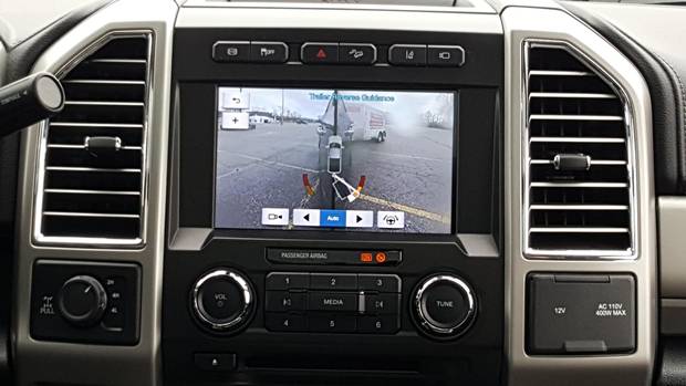 The backup assist technology offers an overhead view.