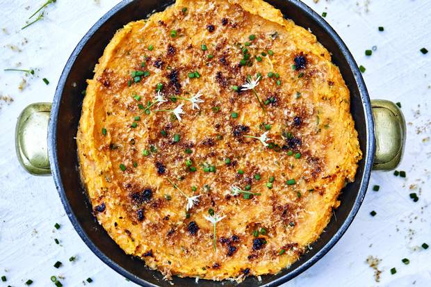 Instead of serving a sweet potato casserole topped with marshmallow for Thanksgiving, try a more sophisticated but still festive brûlée. 