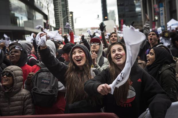 Toronto Raptors fans are seen outside the Air Canada Center during game 7 against the Miami Heat.