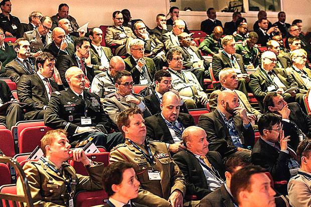 Delegates to the International Armoured Vehicles Conference in London.