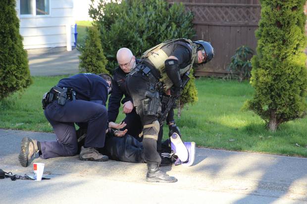Surrey, 2013: RCMP officers make an arrest. In the early 2000s, Surrey – which then had some 400 Mounties for a growing population of 400,000 – considered establishing its own police service, but expert witnesses and civil servants dissuaded the city from doing so.