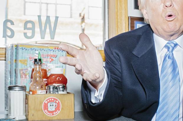 Republican presidential candidate Donald Trump speaks to reporters at the Red Arrow Diner in Manchester, New Hampshire in January.