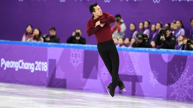 Patrick Chan competes in the men’s team figure skating event in Gangneung, South Korea, on Feb. 12, 2018.