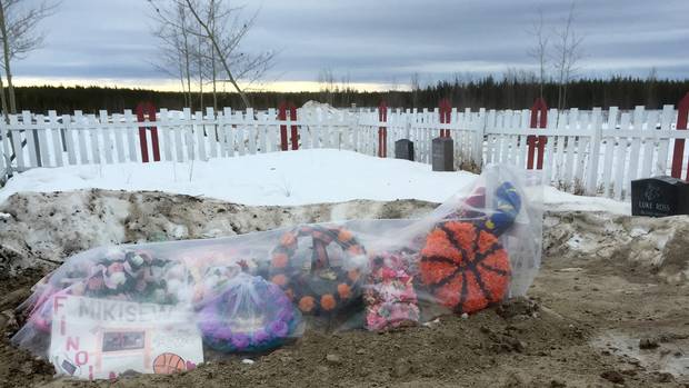 A grave site for Finola Muswaggon, who died at Cross Lake in March, 2016. She was 14.