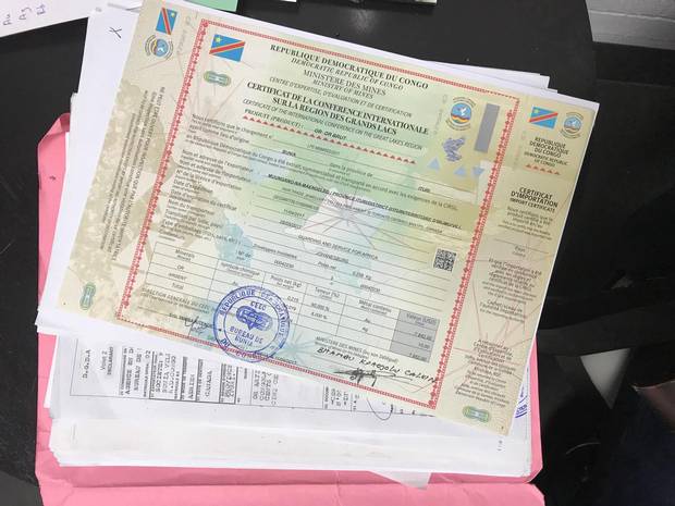 Export documents proving gold was purchased through a fully legal sale.