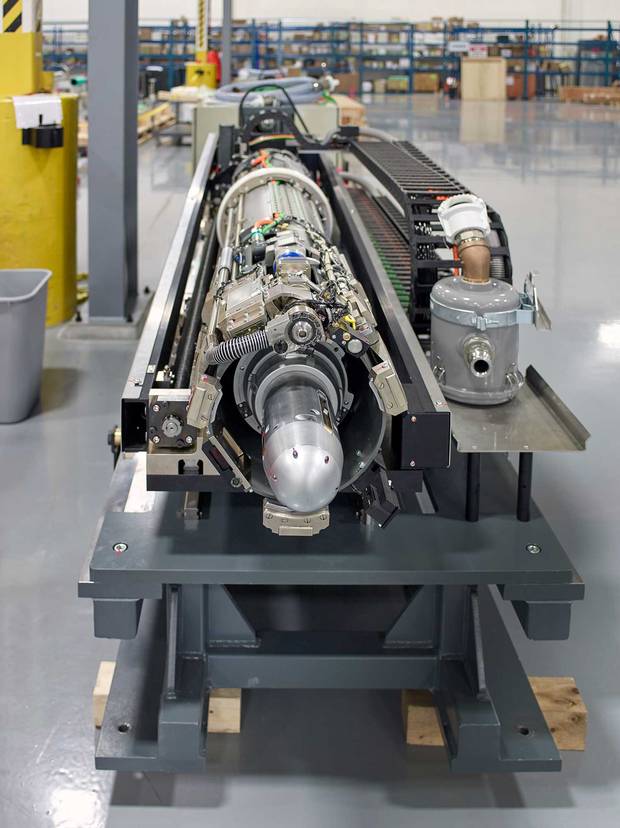 Since it was founded in 1978, ATS Automation has worked on more than 100 nuclear projects. At its Cambridge headquarters (it has 23 manufacturing facilities in North America, Europe and Asia, with a total of 3,500 employees), ATS helped design and build more than 150 automated tools and systems for the Darlington project. The bellows cut tool, developed in partnership with SNC-Lavalin and Aecon, has a very specific job: to precisely cut off the irradiated chunks of metal (called bellows) that attach the reactor’s end fittings to the fuel channels, which are the key component in the core that’s being replaced. The cut tool finds the right place on the joint to cut, and then pulls and rotates the end fitting into the correct position for the next step in the removal process.