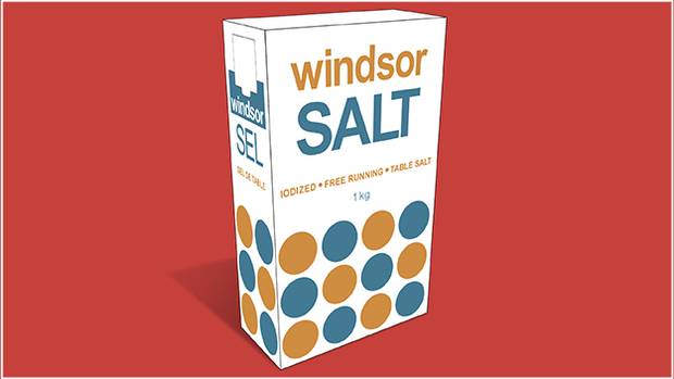 Windsor Salt's packaging went through a variety of box shapes and more cluttered branding over the decades, but in 1962 graphic designer Chris Yaneff was enlisted to create its most iconic iteration.