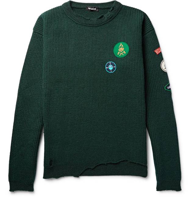 A seemingly flea-bitten jumper by Raf Simons ($680 (U.S.) through www.mrporter.com).