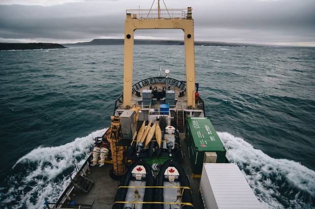 The Canada C3 icebreaker plies the waters of Nunavut’s Coronation Gulf as it continues to circumnavigate Canada for the 150th anniversary of Confederation.