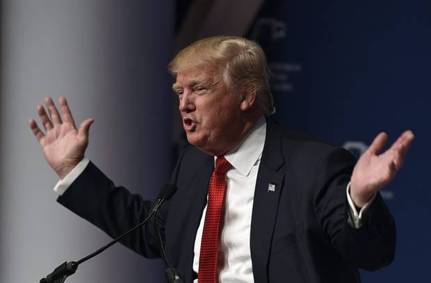 In this Dec. 3, 2015, photo, Republican presidential candidate Donald Trump speaks at the Republican Jewish Coalition Presidential Forum in Washington. Trump says he is calling for a 