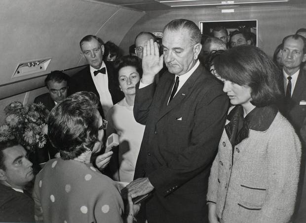 U.S. District Judge Sarah T. Hughes became the first woman to administer the presidential oath when she swore in Lyndon B. Johnson on board Air Force One just two hours after President John Kennedy was shot November 22, 1963.