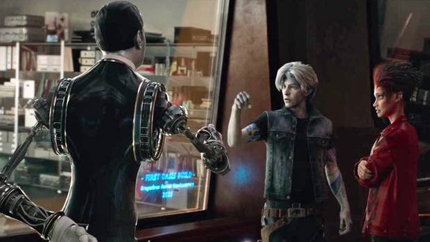 Simon Pegg, Tye Sheridan and Olivia Cooke in Ready Player One.