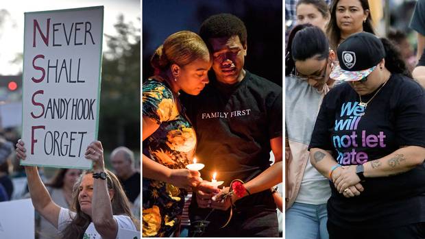 At vigils in Newtown, Conn., Las Vegas and Orlando, Fla., Americans this week mourned the victims of the Las Vegas shooting. Newtown and Orlando both saw acts of deadly gun violence in 2012 and 2016, respectively.