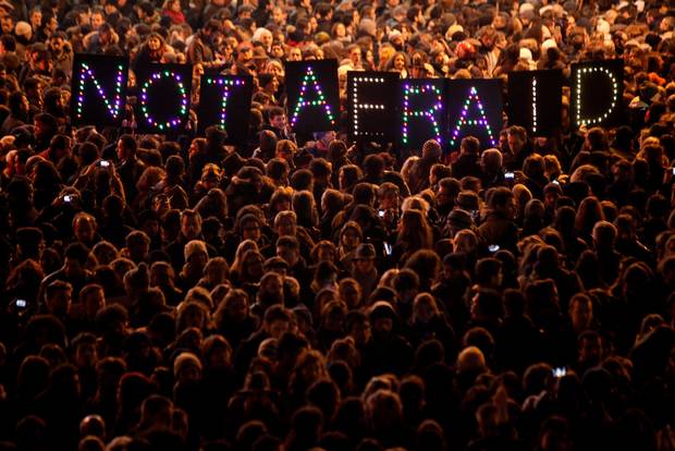 People gather in Paris on Jan. 7, 2015.