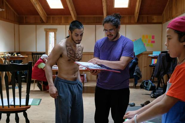 Lead actor Tyler York (left) runs through lines during a rehearsal. 