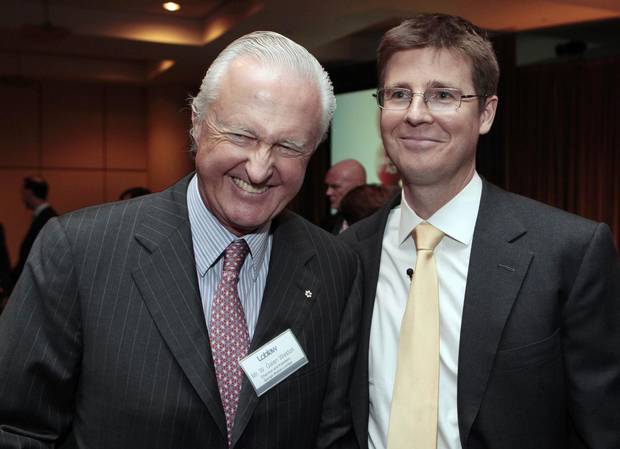 Galen G. Weston, right, CEO of George Weston Ltd., with his father W. Galen Weston after the Loblaw annual general meeting in May, 2010.