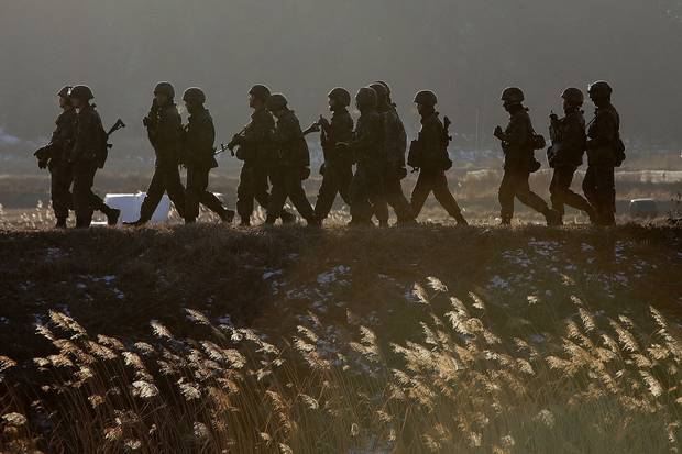 Jan. 3, 2018: South Korean army soldiers patrol near the demilitarized zone separating South from North Korea.