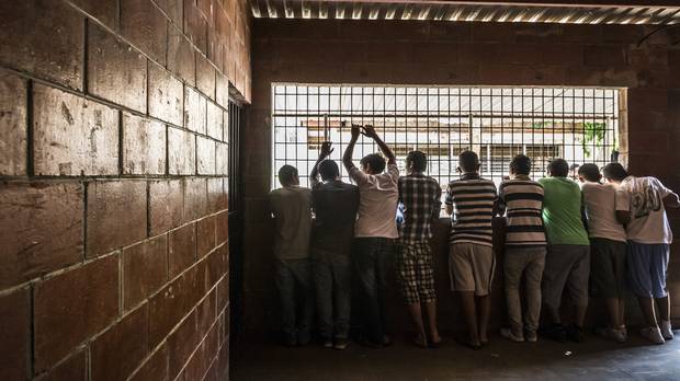 Young men, in a jail for minors for committing gang-related crimes, in San Salvador, El Salvador, May 28, 2015.