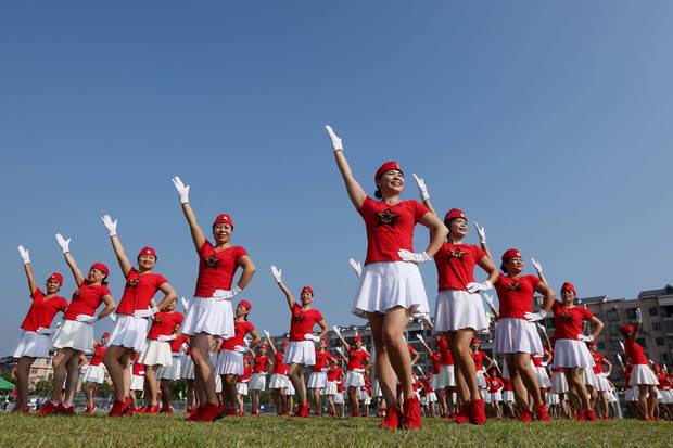 Rongan, Guangxi region: Dancers pose in formation on Oct. 8 to celebrate the upcoming party congress.