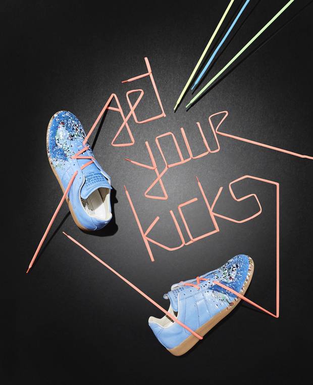 CANVAS AREA: Inspired by the iconic brand’s archival pieces, this paint-flecked pair of shoes by Maison Margiela are emblematic of the artistic touch many sneaker designs have this season. Maison Margiela Paint Splatter Replica sneakers, $740 at Harry Rosen (www.harryrosen.com). 