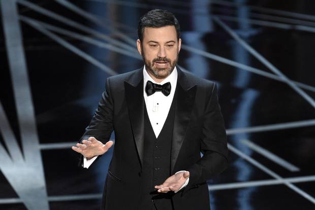 Host Jimmy Kimmel speaks at the Oscars on Sunday, Feb. 26, 2017, at the Dolby Theatre in Los Angeles.