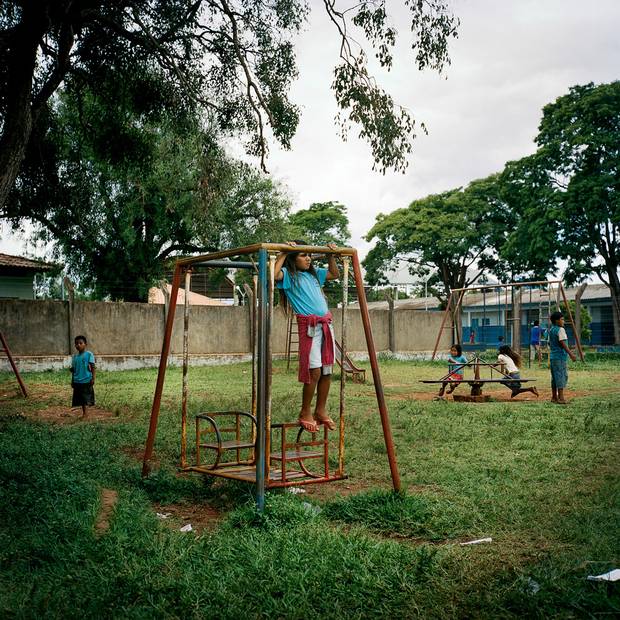 Children play in a schoolyard in Amambai.
