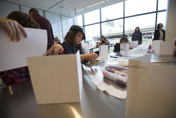 Zara Gareau, 9, creates some art of her own during a media tour for the new Remai Modern in Saskatoon on Sept.19.