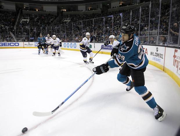 Ryane Clowe playing for the San Jose Sharks in 2013.