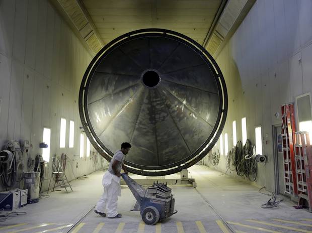 A worker, originally from Eritrea, at Meridian Manufacturing Inc. in Winkler, Man.