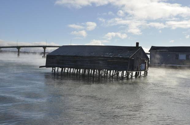 The shed is still standing in Lubec, Me., on Jan. 1, 2018
