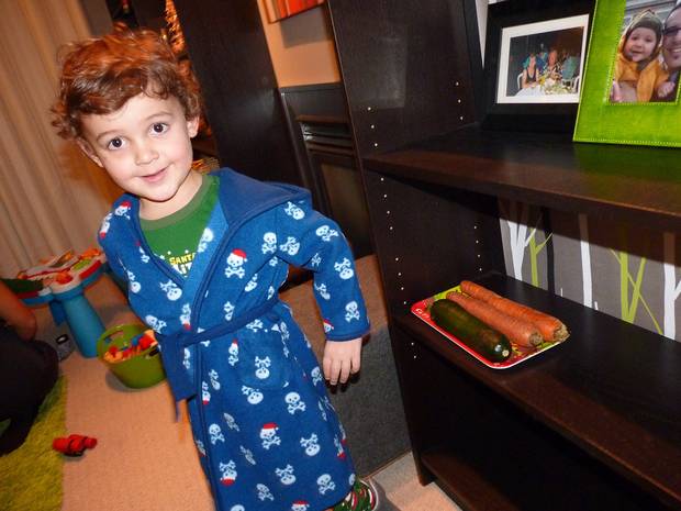 Zacharie leaves out the traditional zucchini alongside carrots for the reindeer