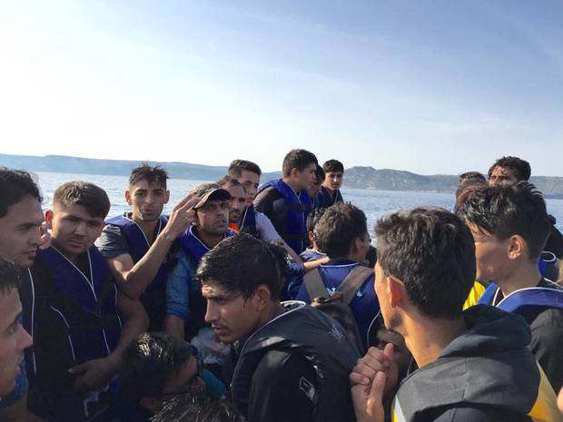 A photo taken by Mikahil Akbary, a 21-year-old law graduate from Afghanistan, shows his dinghy trip with 47 others to the Greek island of Lesbos. His relatives in Canada say it’s ‘impossible’ to bring Mikahil and his sister in under current asylum rules.