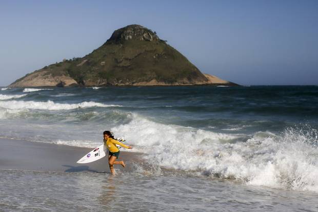 Brazilian Surfer Silvana Lima poses for photo on Recreio beach, west zone of Rio de Janeiro.