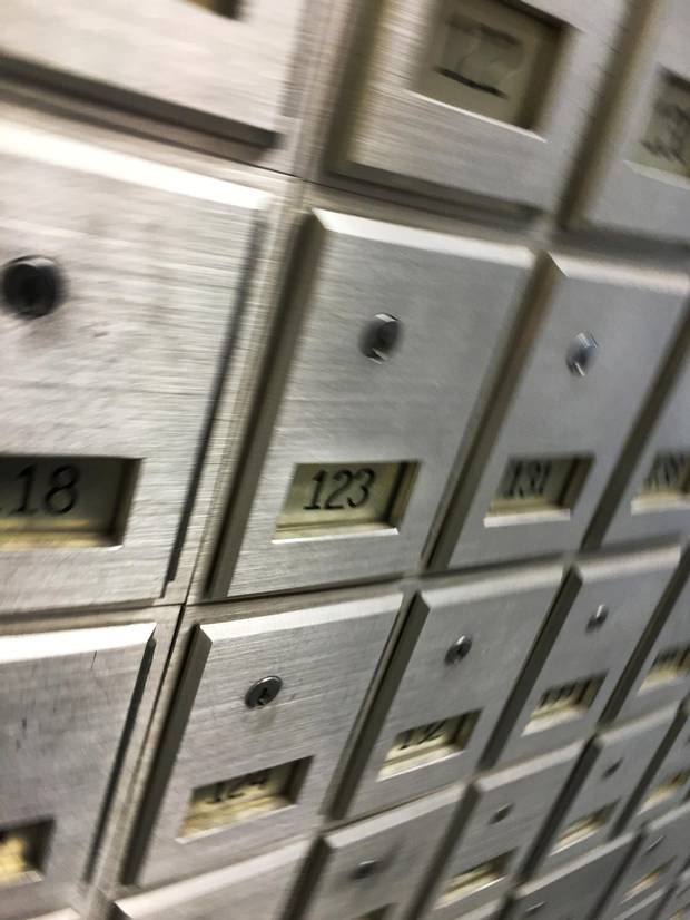 A mailbox at an office building in New Westminster, B.C.,
