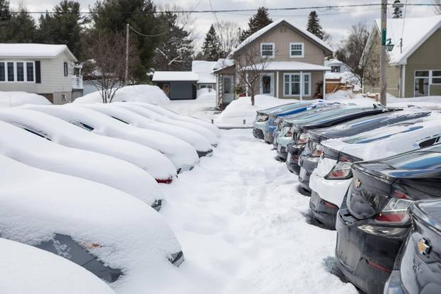 The fleet of Chevrolet Volt hybrid cars at the Bourgeois Chevrolet car dealership in Rawdon, Que.