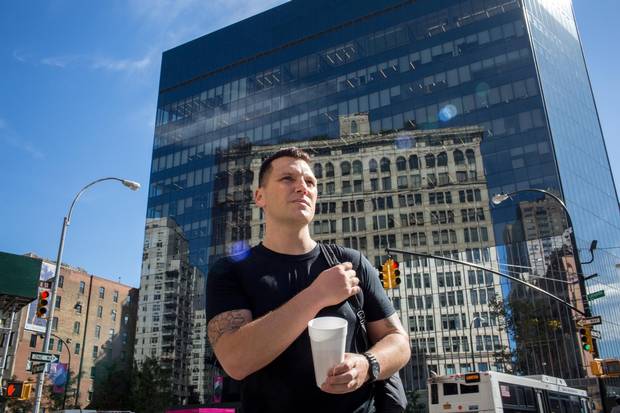 Avery waits for a cab to head up to see his acting coach in lower Manhattan.