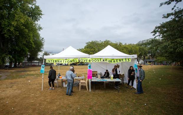 A view of a overdose awareness program in Vancouver’s Downtown Eastside.